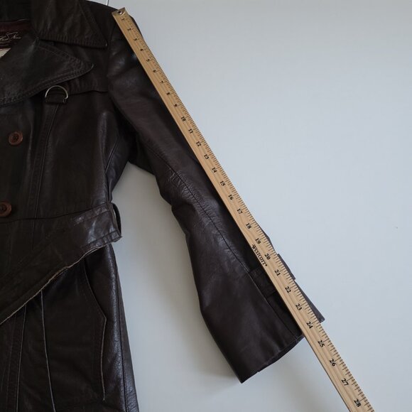 Vtg Cosa Nova Leather Trench Coat Men 36 Brown Belt Canada Quilted Remove Lining - Picture 5 of 16